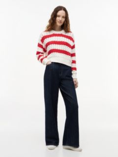 Tommy Jeans Striped Cable Knit Sweater — Amaryllis Red / Stripe 2