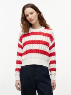 Tommy Jeans Striped Cable Knit Sweater — Amaryllis Red / Stripe 1