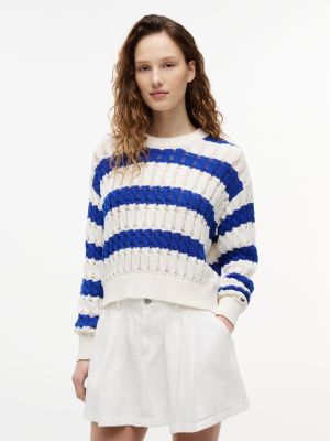 Tommy Jeans Striped Cable Knit Sweater, Noble Blue Stripe