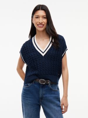 Tommy Jeans Cable Knit Sweater Vest, Dark Night Navy