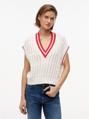 Tommy Jeans Cable Knit Sweater Vest, Ancient White