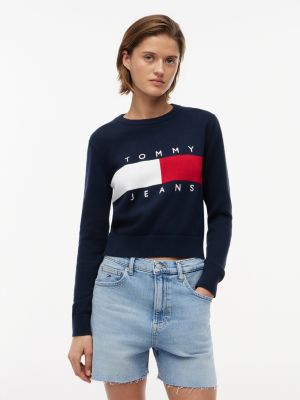 Tommy Jeans Intarsia Flag Logo Sweater, Dark Night Navy