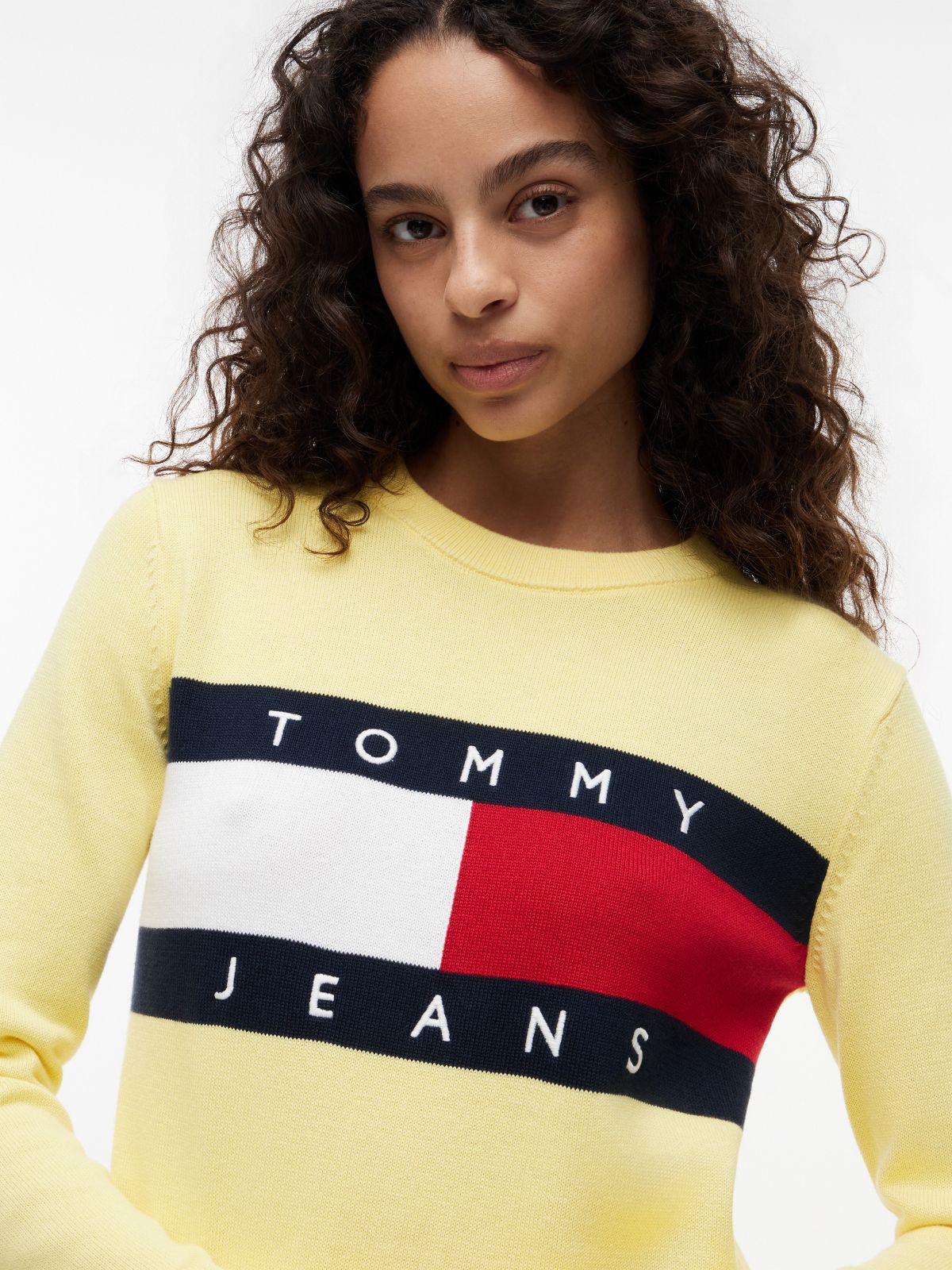 Tommy Jeans Intarsia Flag Logo Sweater — Citronella