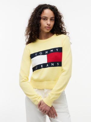 Tommy Jeans Intarsia Flag Logo Sweater, Citronella