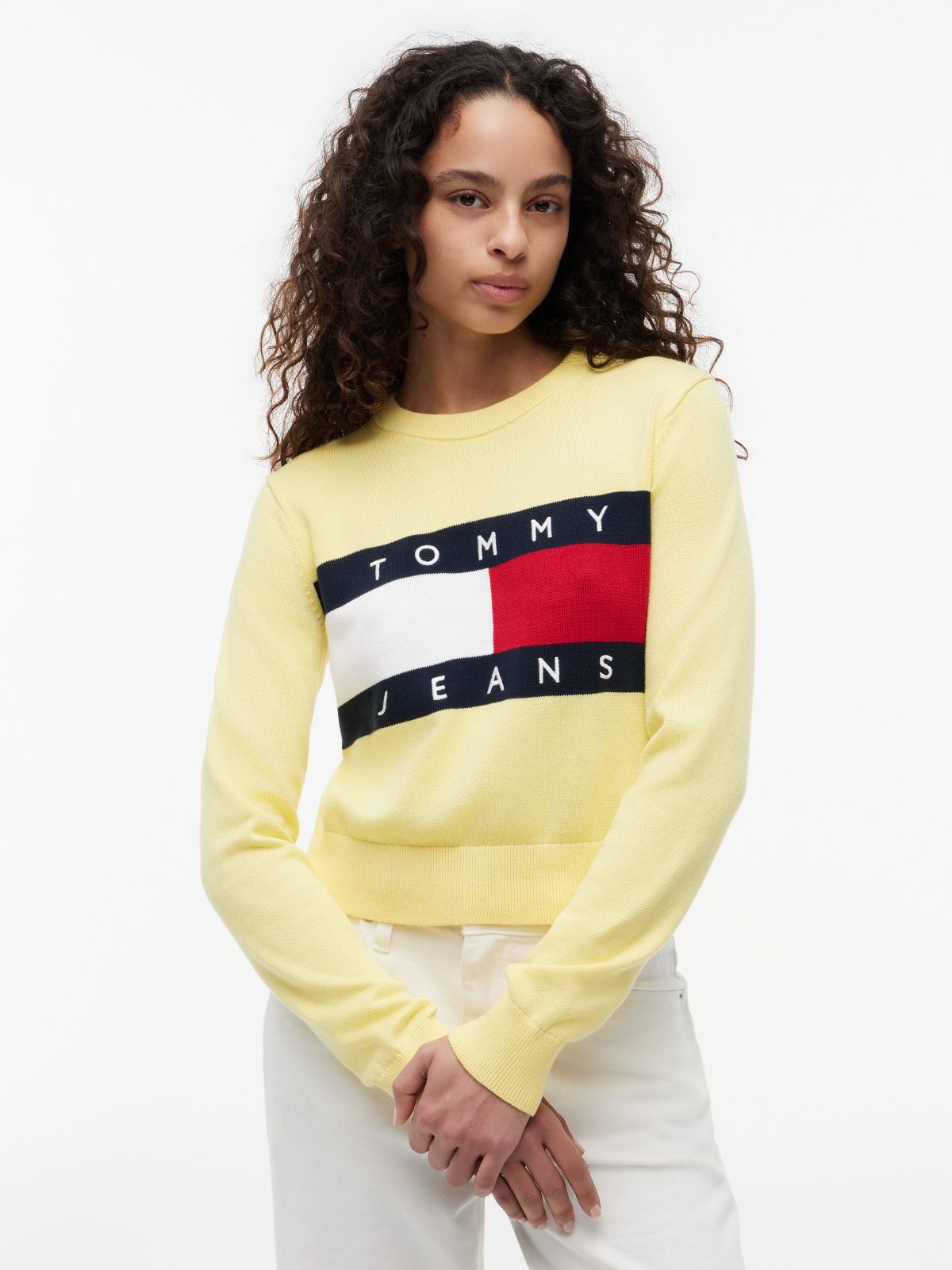 Tommy Jeans Intarsia Flag Logo Sweater — Citronella