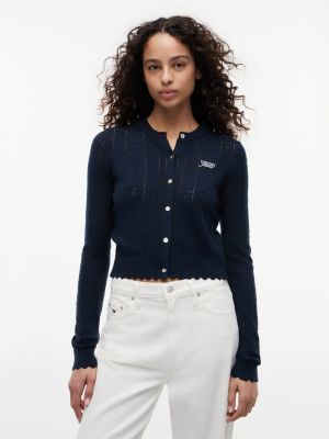 Tommy Jeans Flag Logo Pointelle Cardigan, Navy