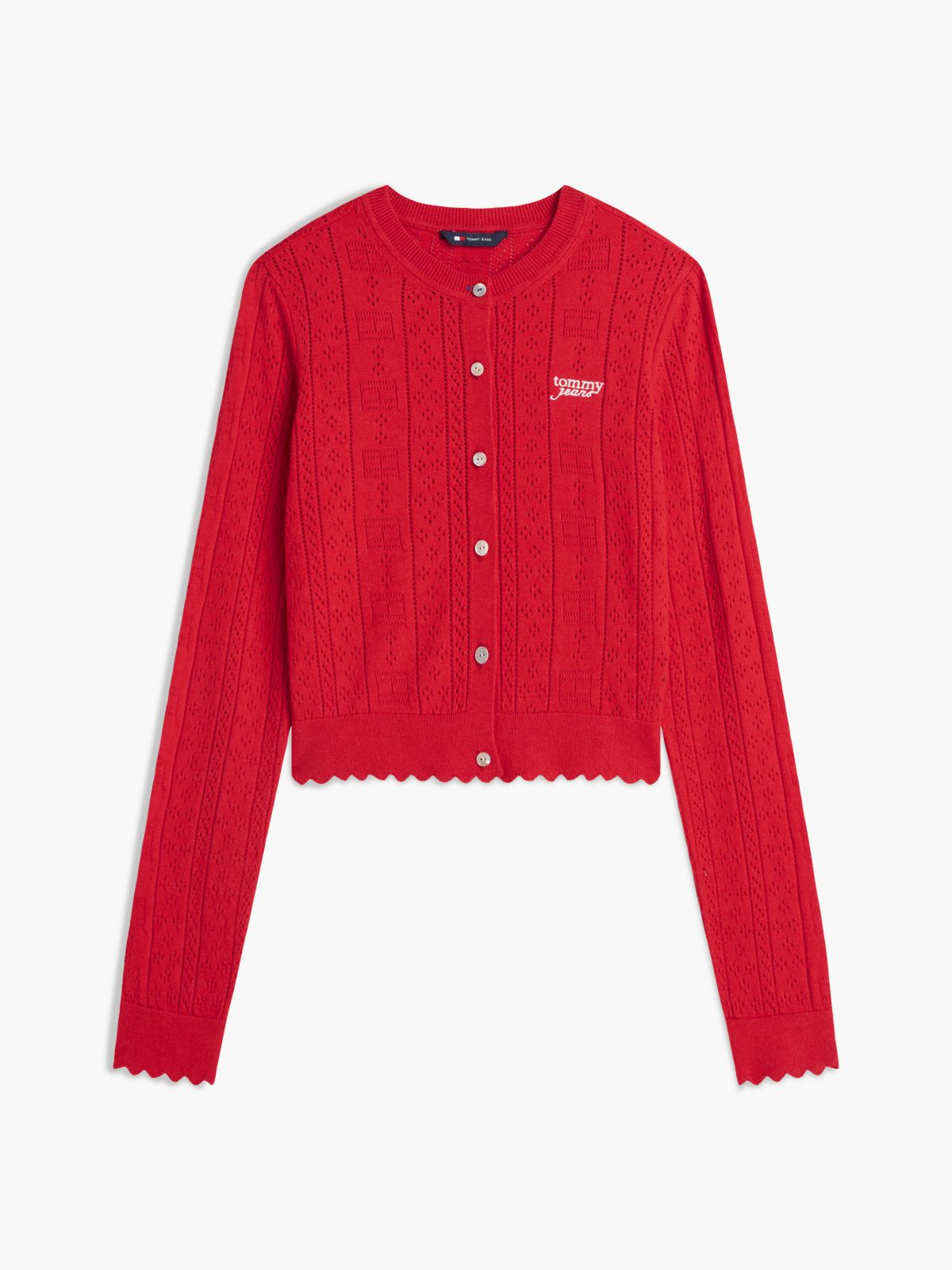 Tommy Jeans Flag Logo Pointelle Cardigan — Amaryllis Red