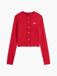Tommy Jeans Flag Logo Pointelle Cardigan — Amaryllis Red 5