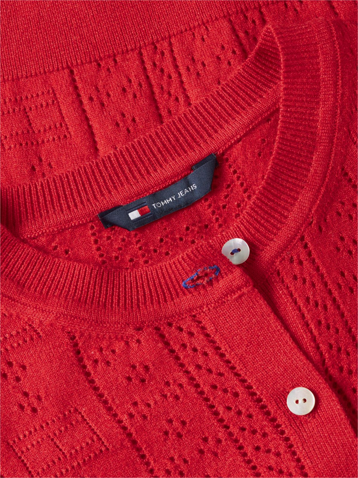 Tommy Jeans Flag Logo Pointelle Cardigan — Amaryllis Red