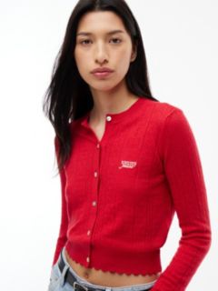 Tommy Jeans Flag Logo Pointelle Cardigan — Amaryllis Red 3