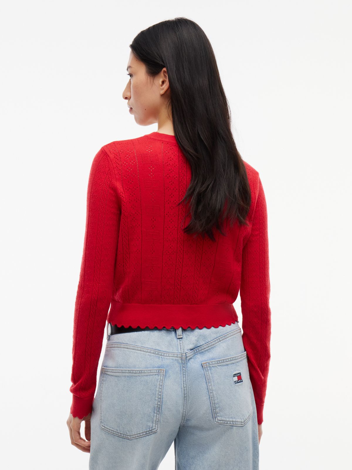 Tommy Jeans Flag Logo Pointelle Cardigan — Amaryllis Red