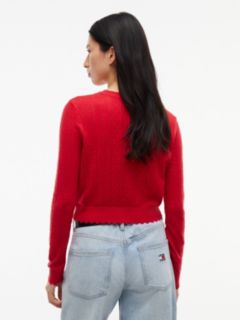 Tommy Jeans Flag Logo Pointelle Cardigan — Amaryllis Red 4