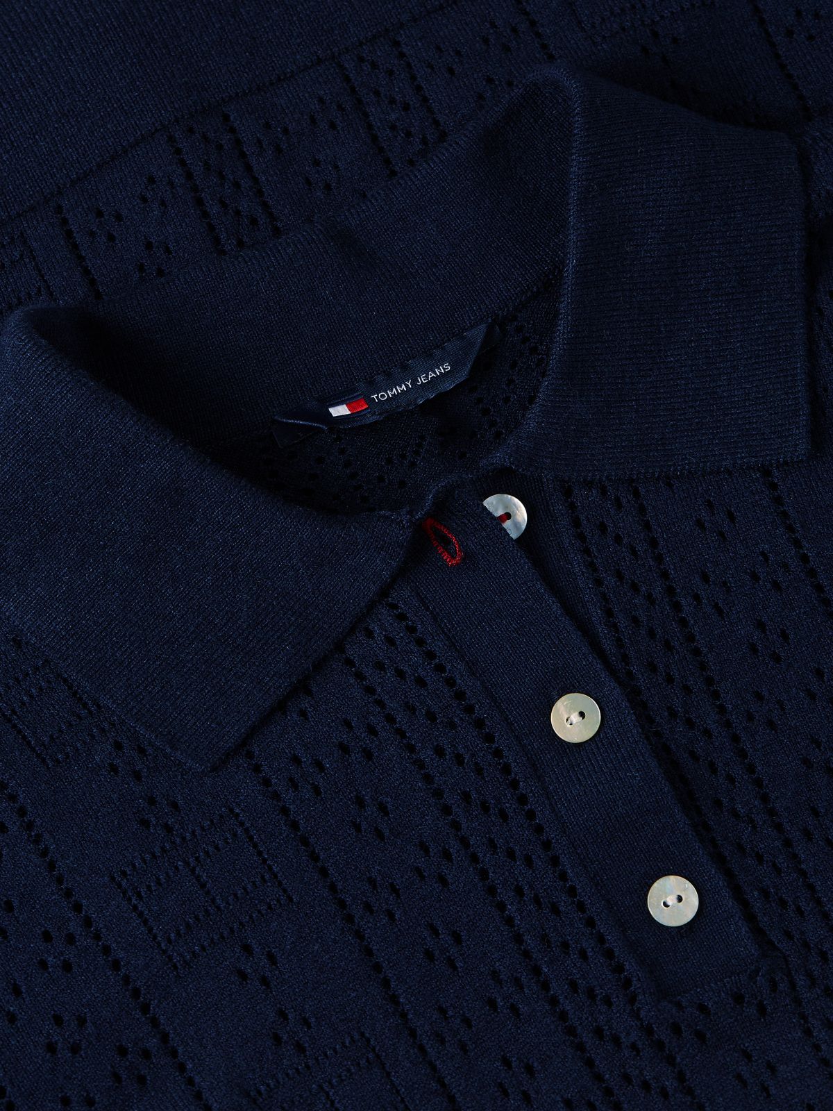 Tommy Jeans Flag Pointelle Sweater Polo — Navy