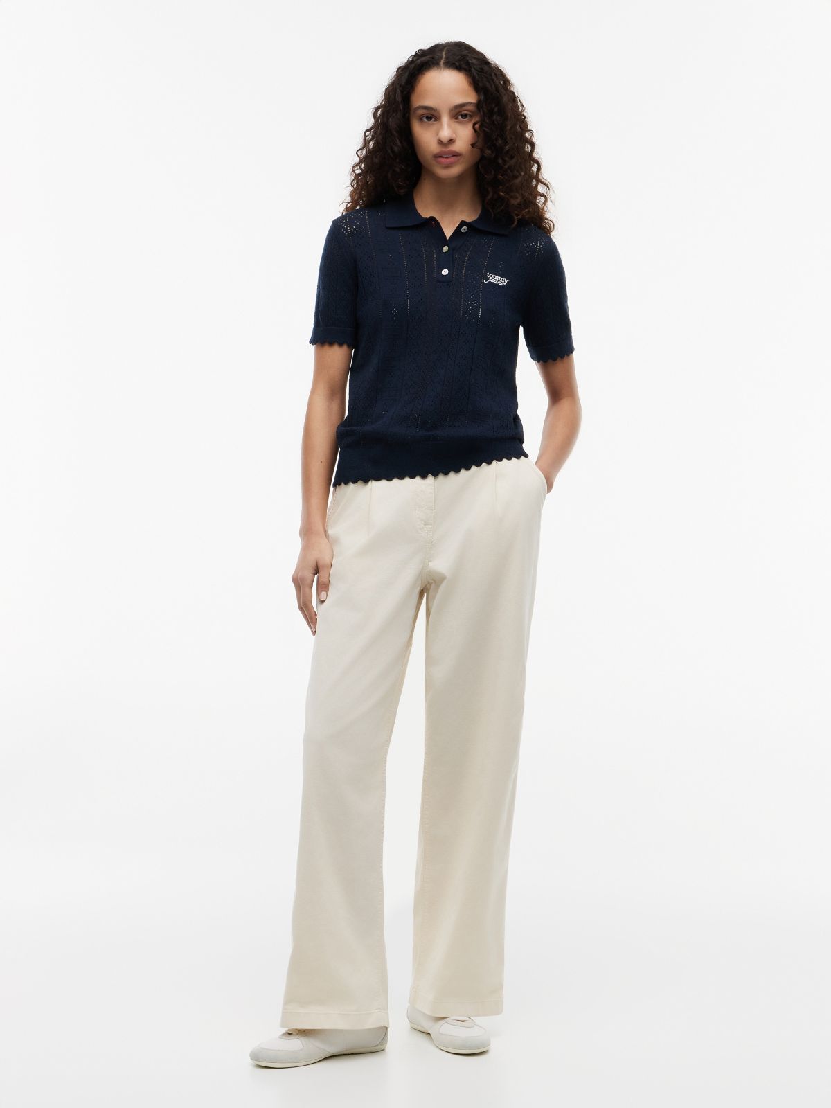 Tommy Jeans Flag Pointelle Sweater Polo — Navy