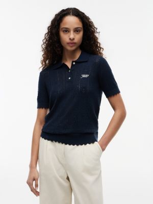 Tommy Jeans Flag Pointelle Sweater Polo, Navy