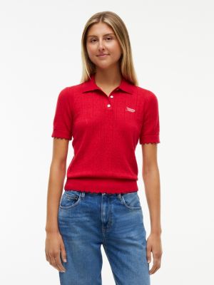 Tommy Jeans Flag Pointelle Sweater Polo, Amaryllis Red