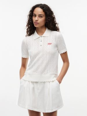 Tommy Jeans Flag Pointelle Sweater Polo, Ancient White