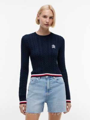 Tommy Jeans Tipped Cable Knit Sweater, Dark Night Navy
