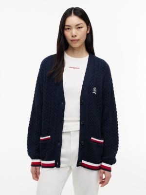 Tommy Jeans Tipped Cable Knit Cardigan, Dark Night Navy