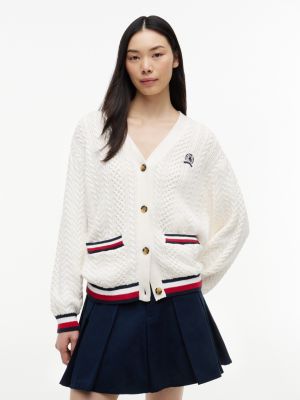 Tommy Jeans Tipped Cable Knit Cardigan, Ancient White