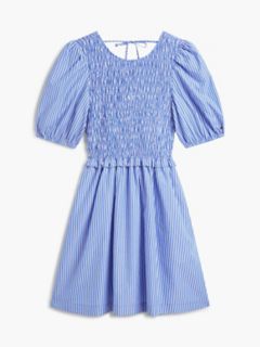 Tommy Jeans Shirred Poplin Mini Dress — Blue / Stripe 5