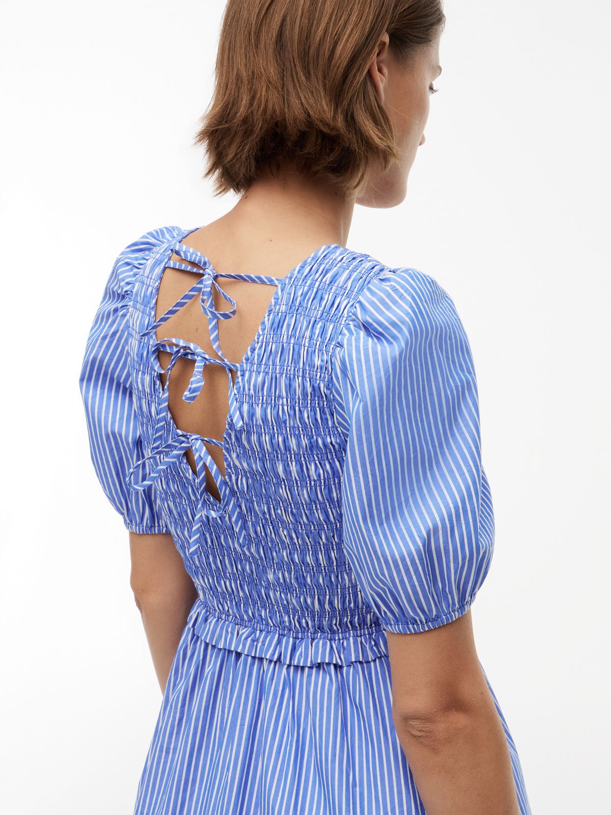 Tommy Jeans Shirred Poplin Mini Dress — Blue / Stripe
