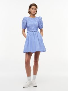 Tommy Jeans Shirred Poplin Mini Dress — Blue / Stripe 1