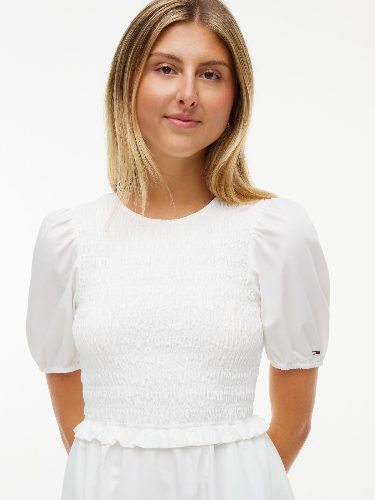 Tommy Jeans Shirred Poplin Mini Dress — Ecru