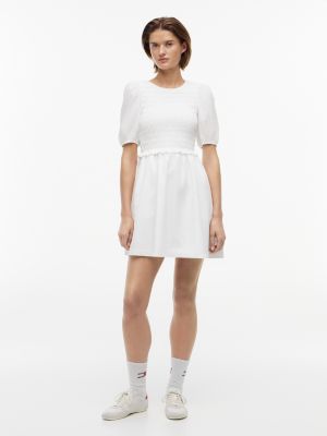 Tommy Jeans Shirred Poplin Mini Dress, Ecru