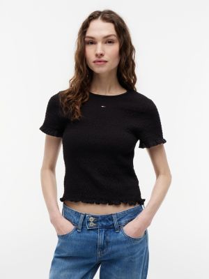 Tommy Jeans Slim Fit Shirred T-Shirt, Black