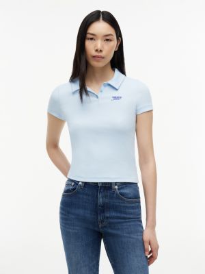 Tommy Jeans Slim Fit Rib-Knit Polo, Light Blue