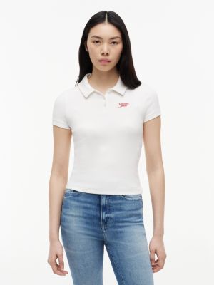 Tommy Jeans Slim Fit Rib-Knit Polo, Ecru