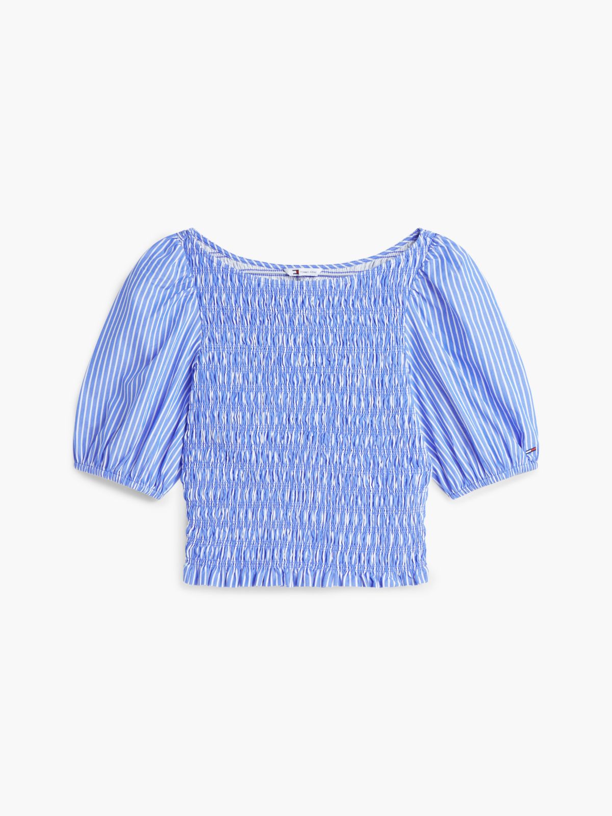 Tommy Jeans Puff-Sleeve Shirred Top — Noble Blue Stripe