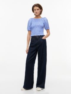 Tommy Jeans Puff-Sleeve Shirred Top — Noble Blue Stripe 2