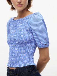 Tommy Jeans Puff-Sleeve Shirred Top — Noble Blue Stripe 3