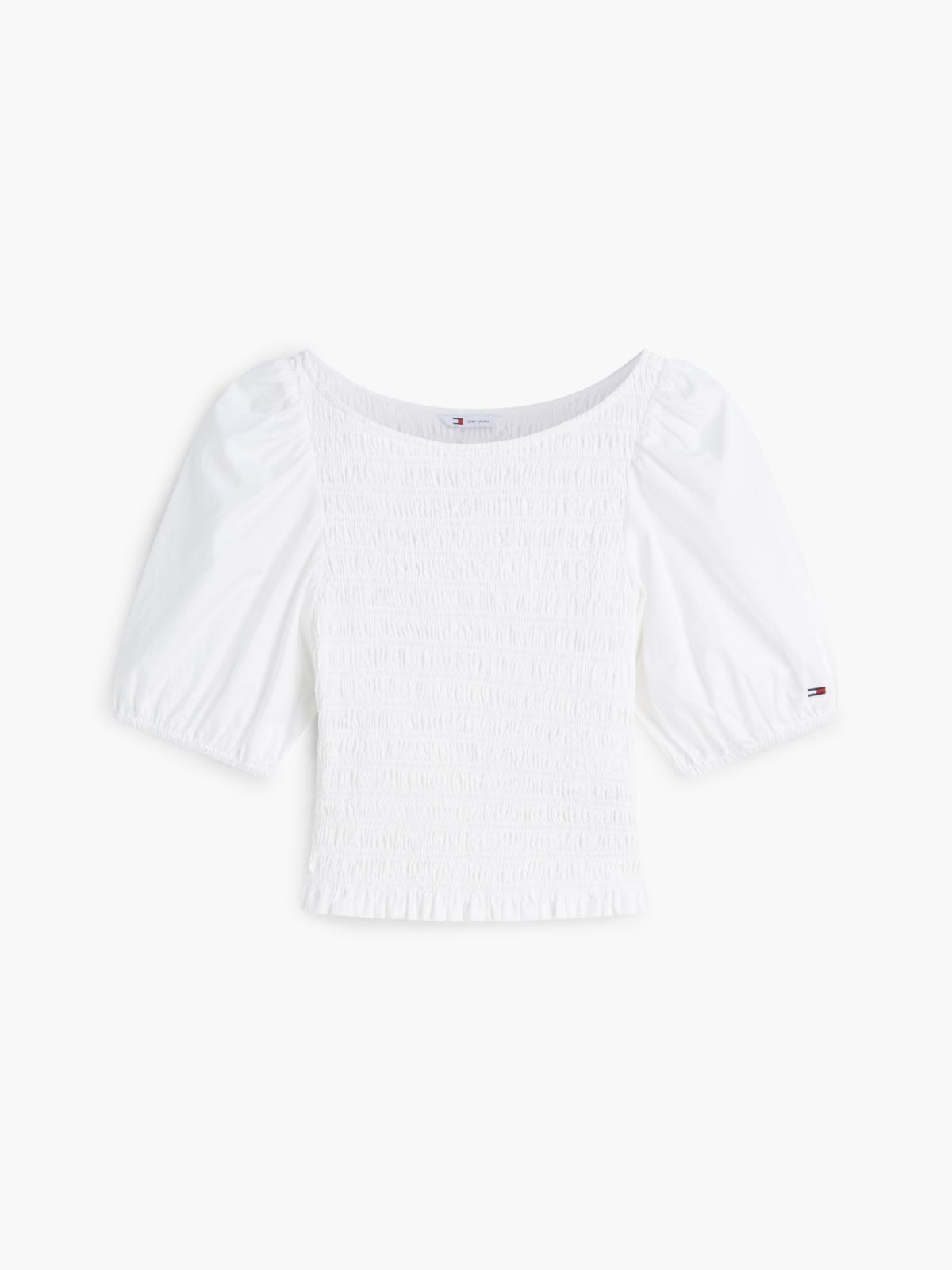 Tommy Jeans Puff-Sleeve Shirred Top — Ecru