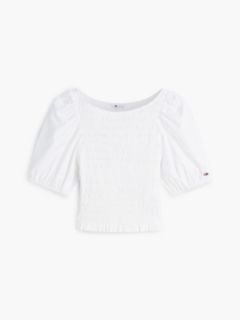 Tommy Jeans Puff-Sleeve Shirred Top — Ecru 5