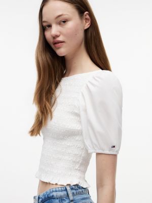 Женские джинсы Tommy Hilfiger Tommy Jeans Puff-Sleeve Shirred Top — фото 3
