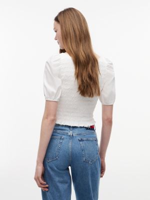 Женские джинсы Tommy Hilfiger Tommy Jeans Puff-Sleeve Shirred Top — фото 4