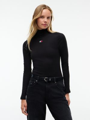 Tommy Jeans Ribbed Mockneck T-Shirt, Black