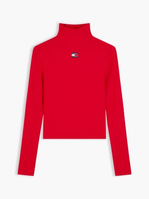 Женская футболка Tommy Hilfiger Tommy Jeans Ribbed Mockneck, цвет: Красный — фото 5