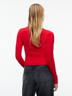 Женская футболка Tommy Hilfiger Tommy Jeans Ribbed Mockneck, цвет: Красный — фото 4