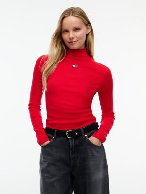 Tommy Jeans Ribbed Mockneck T-Shirt, Lavish Red