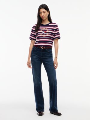Женская футболка Tommy Jeans NYC Logo Striped, цвет: Синий / Разноцветный — фото 2
