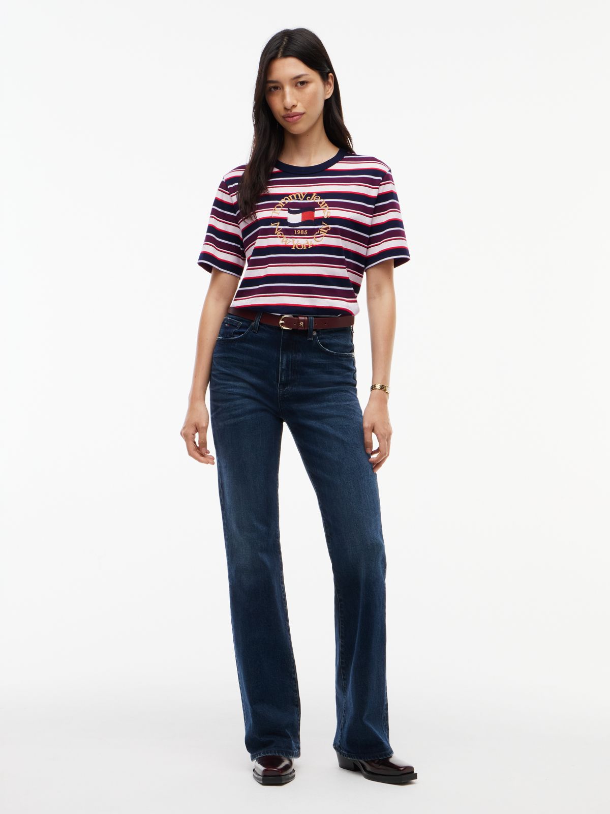 Tommy Jeans NYC Logo Striped T-Shirt — Dark Blue / Multi