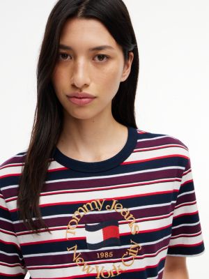 Женская футболка Tommy Jeans NYC Logo Striped, цвет: Синий / Разноцветный — фото 3