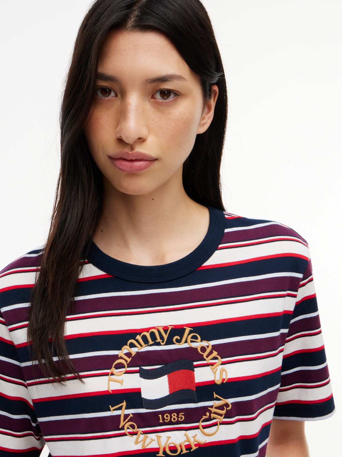Tommy Jeans NYC Logo Striped T-Shirt — Dark Blue / Multi