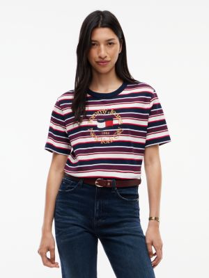 Женская футболка Tommy Jeans NYC Logo Striped, цвет: Синий / Разноцветный — фото 1