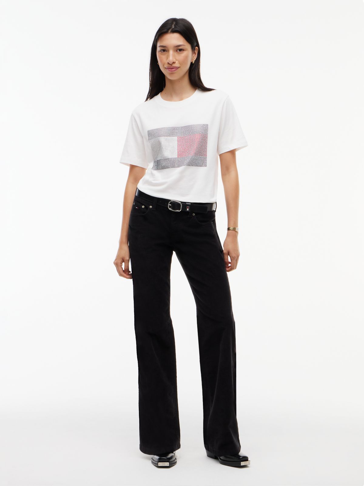 Tommy Jeans Rhinestone Flag T-Shirt — Ecru
