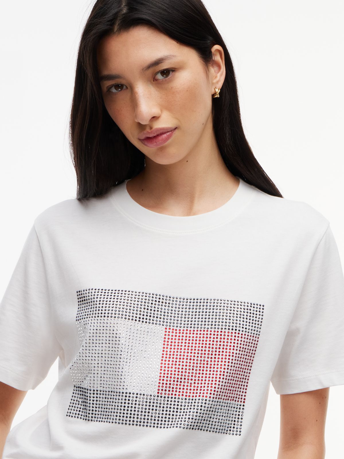 Tommy Jeans Rhinestone Flag T-Shirt — Ecru